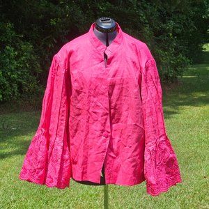 Vintage Plus Size 26 Hot Pink Lace Bell Sleeve Blazer Suit Jacket by Elizeh